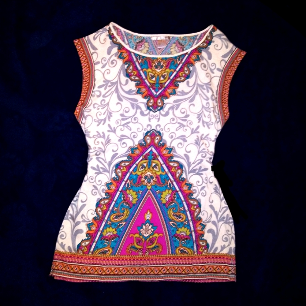 Yahada Silky Boho Paisley Tunic Dress